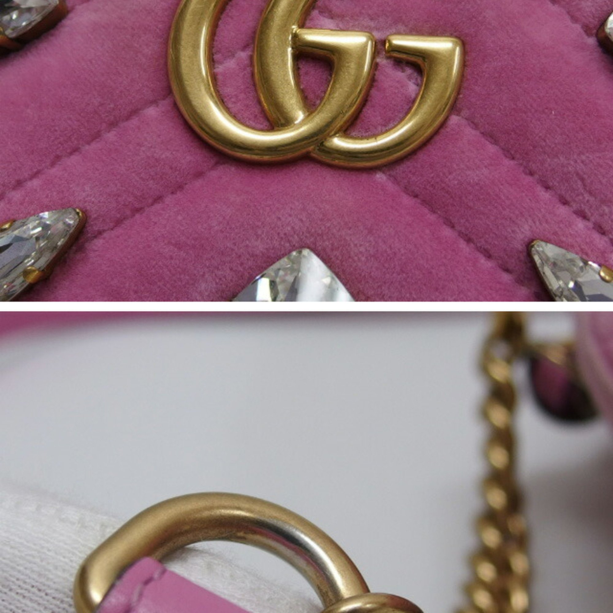 Gucci GG Marmont Chain Shoulder Bag Chevron Stitch Pink