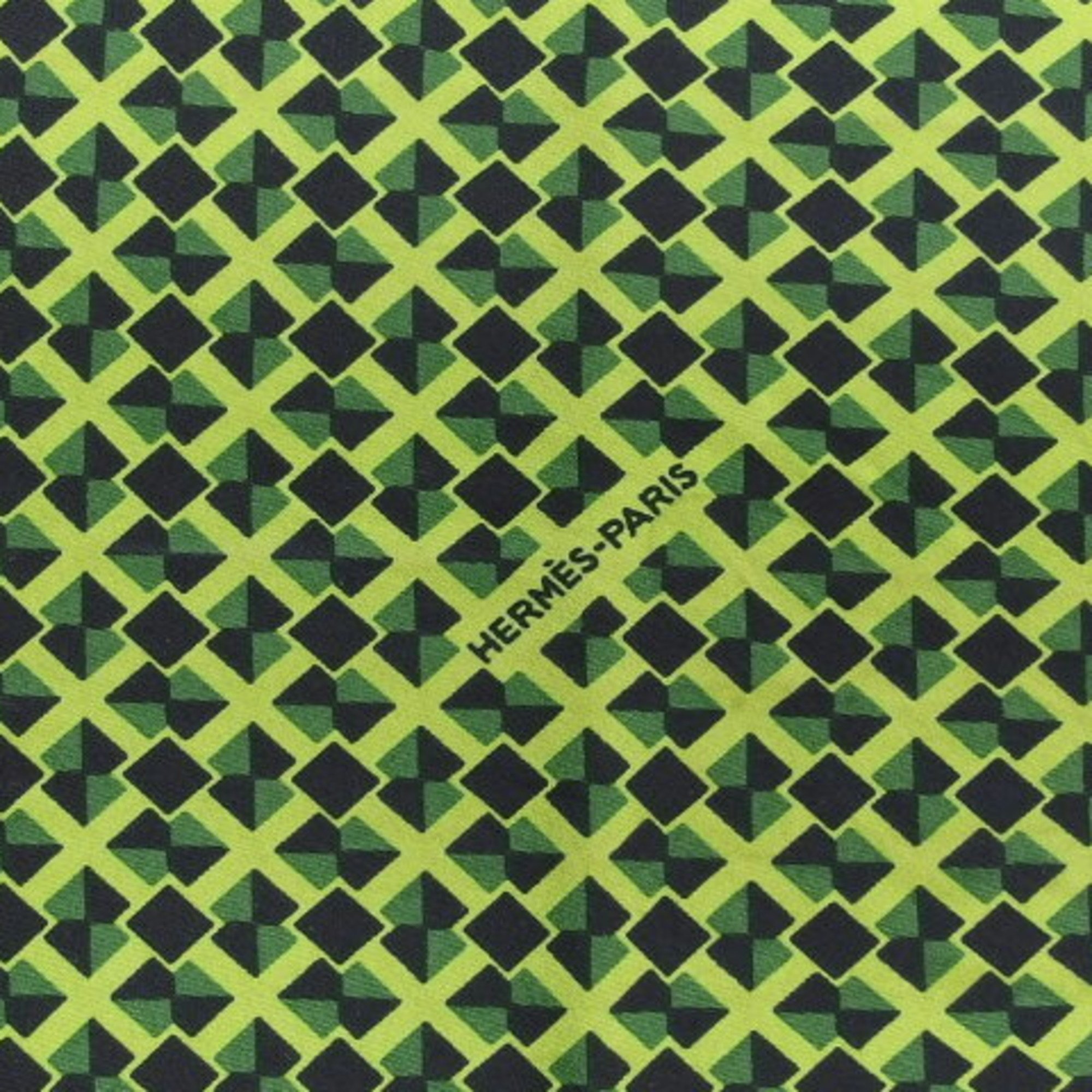 Hermes Rosange Geometric Diamond Silk Scarf Muffler Green x Yellow Black