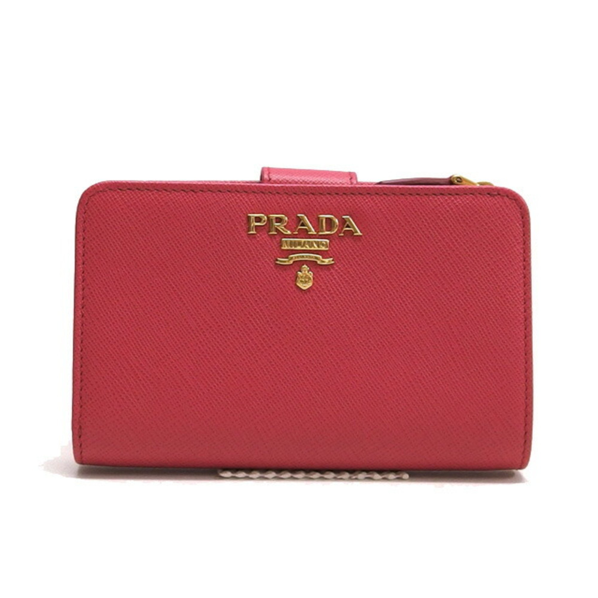 Prada Saffiano Bi-fold Compact Wallet Pink