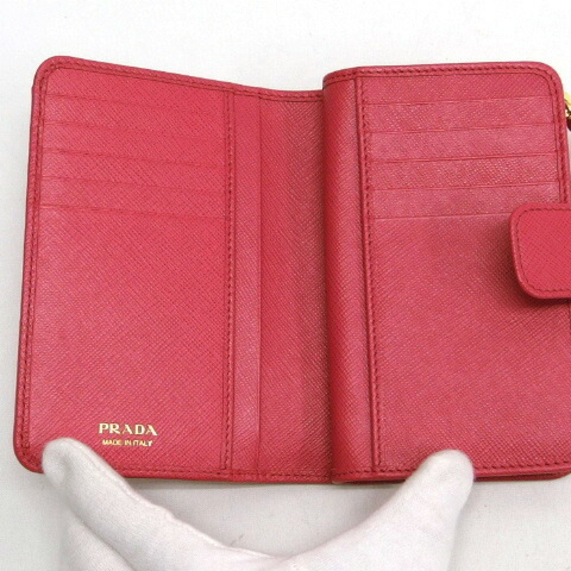 Prada Saffiano Bi-fold Compact Wallet Pink