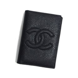 Chanel caviar skin Coco mark card case black