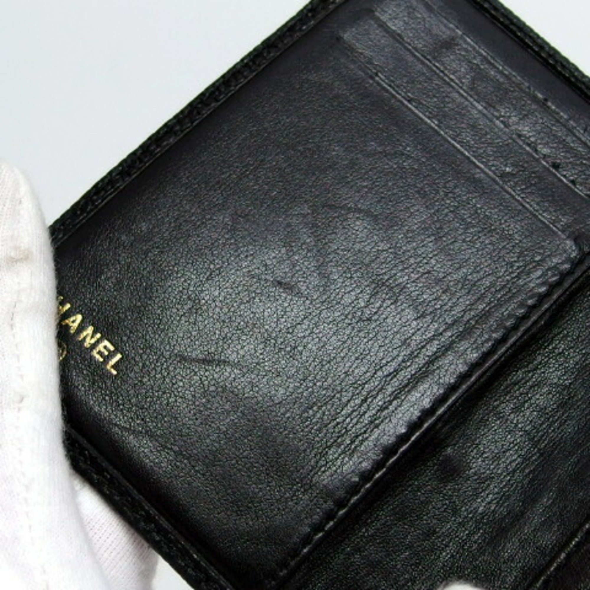 Chanel caviar skin Coco mark card case black