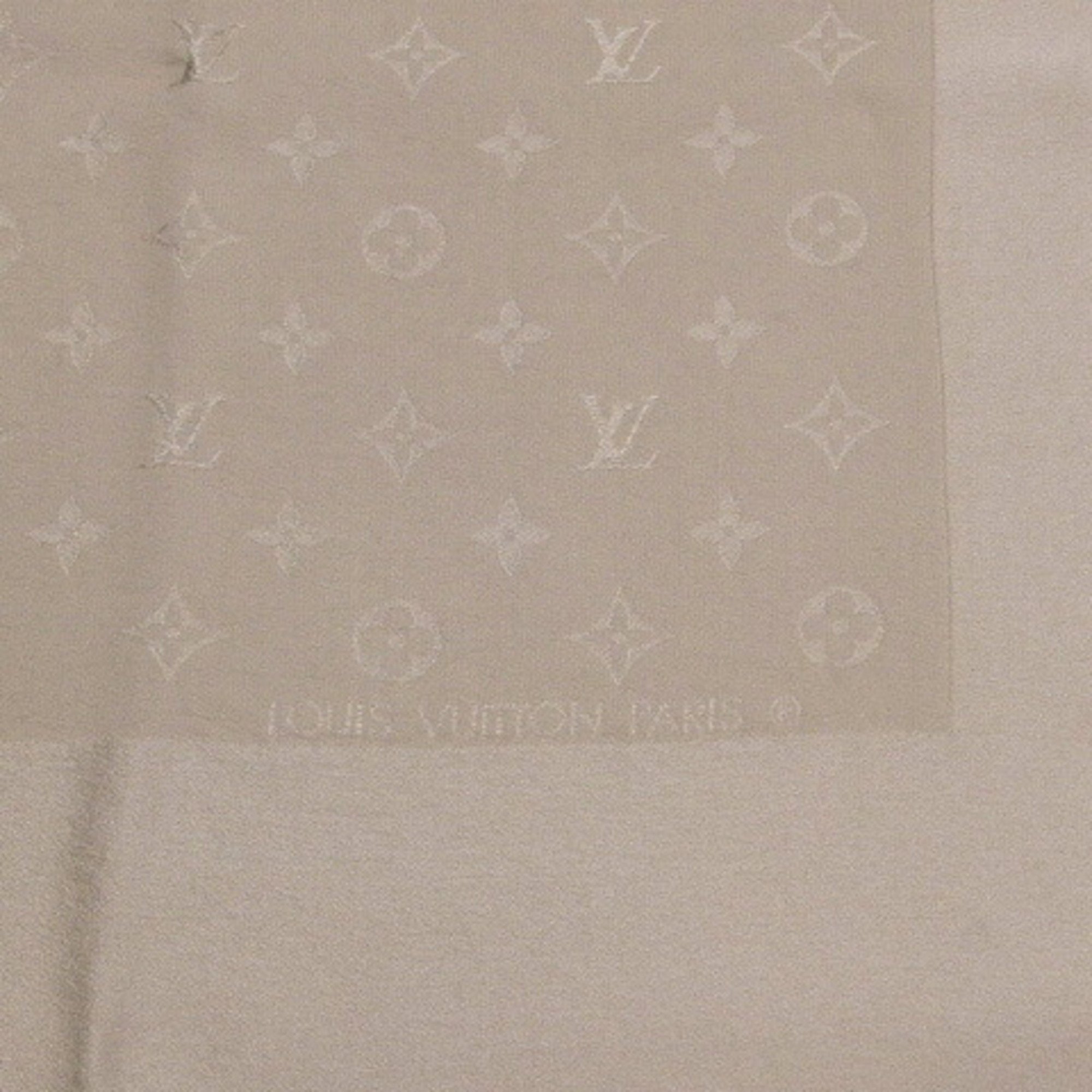 Louis Vuitton Monogram Large Stole Silk Scarf Muffler Light Beige