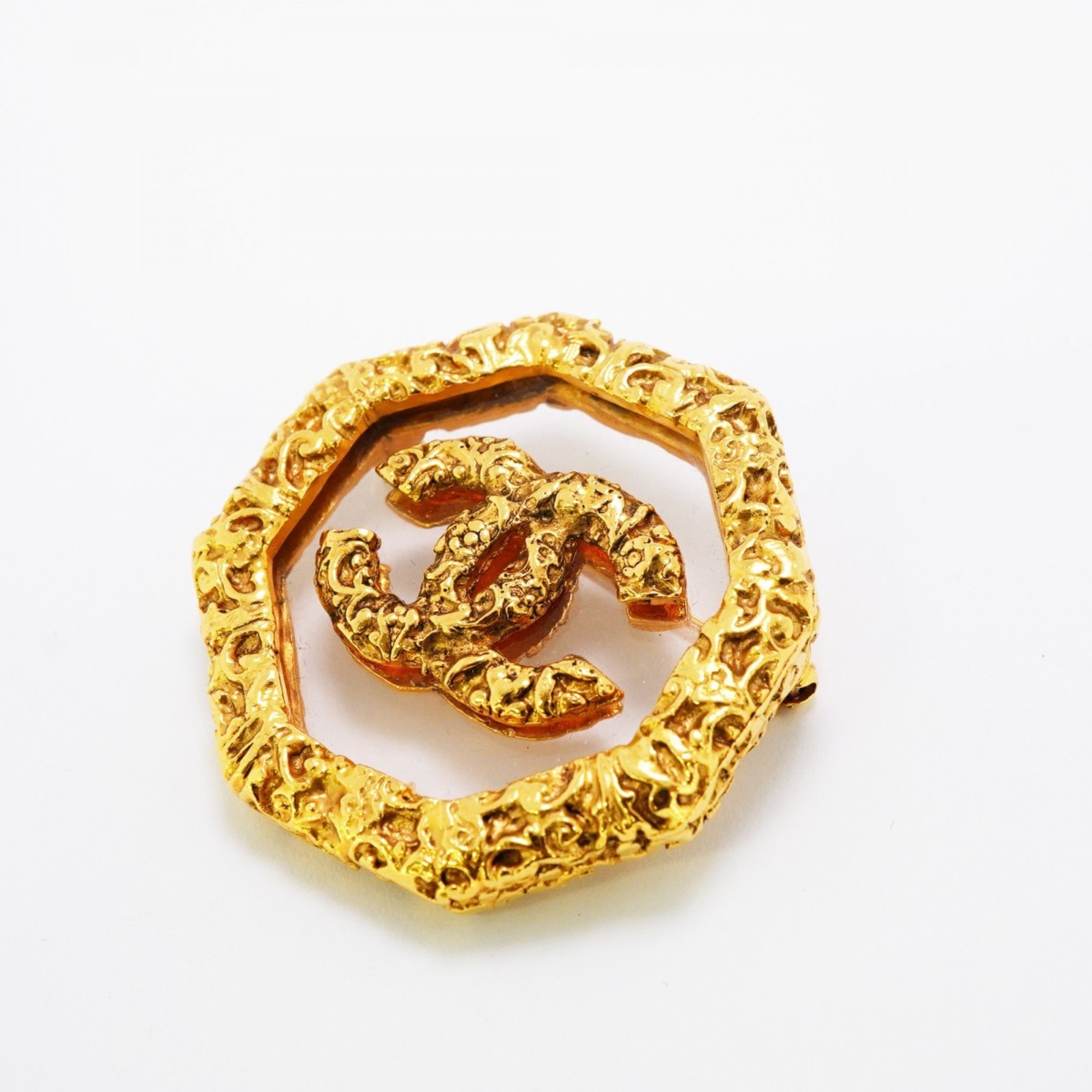 Chanel Brooch Coco Mark GP Plated Glass Gold Ladies