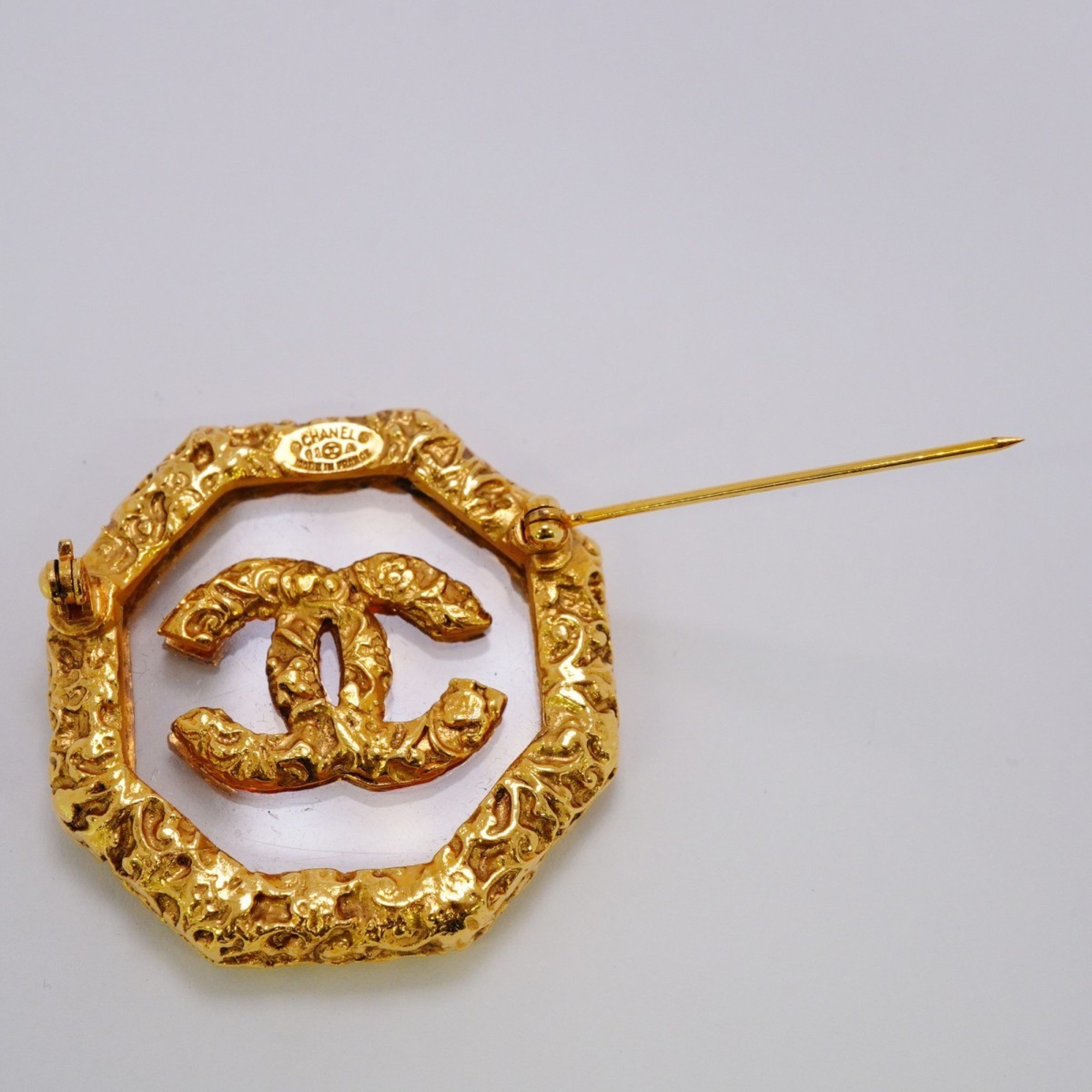 Chanel Brooch Coco Mark GP Plated Glass Gold Ladies