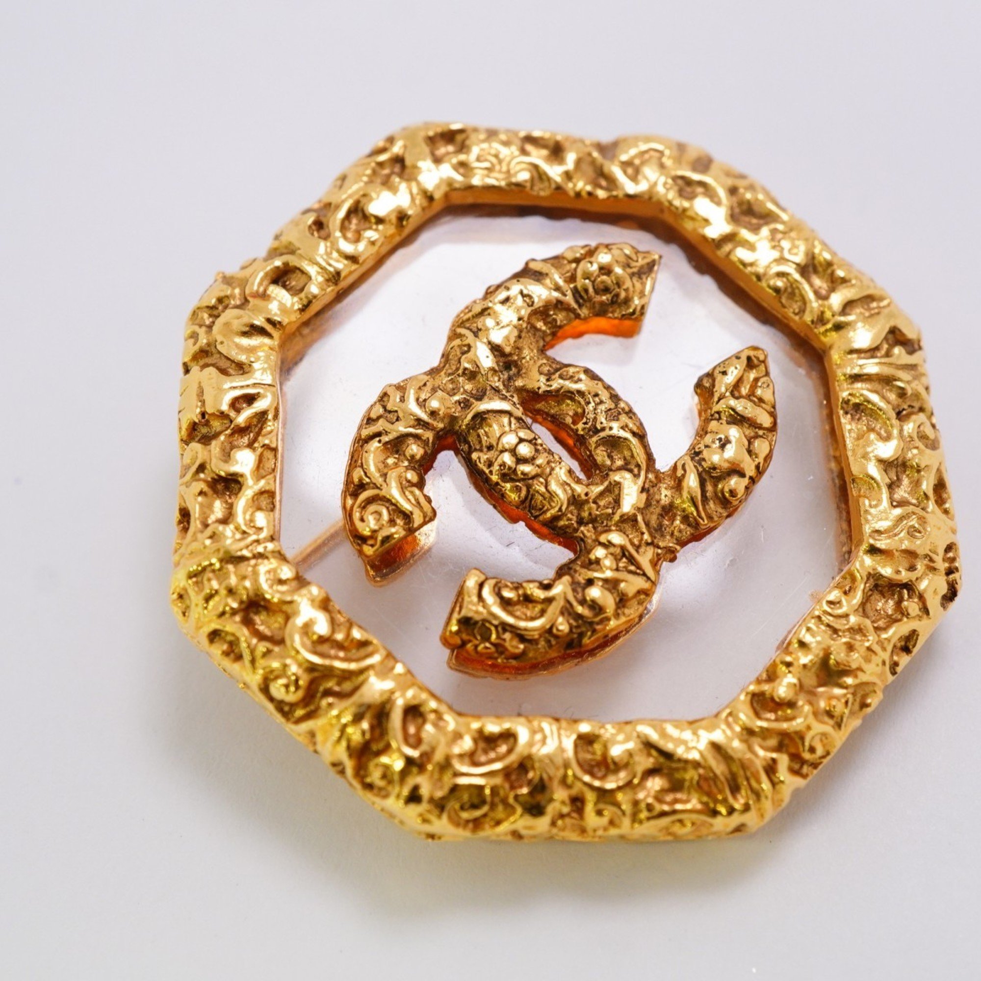 Chanel Brooch Coco Mark GP Plated Glass Gold Ladies