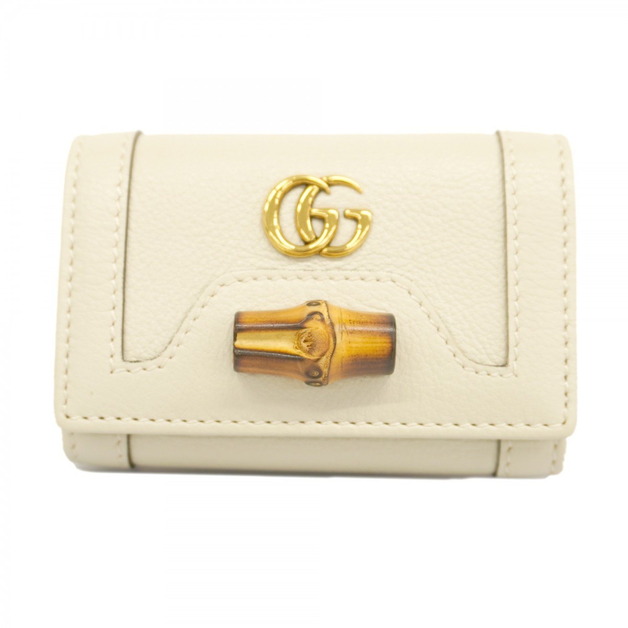 Gucci Key Case GG Marmont Bamboo 658636 Leather White Women's