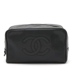 CHANEL Coco Mark Clutch Bag Second Pouch Caviar Skin Leather Black