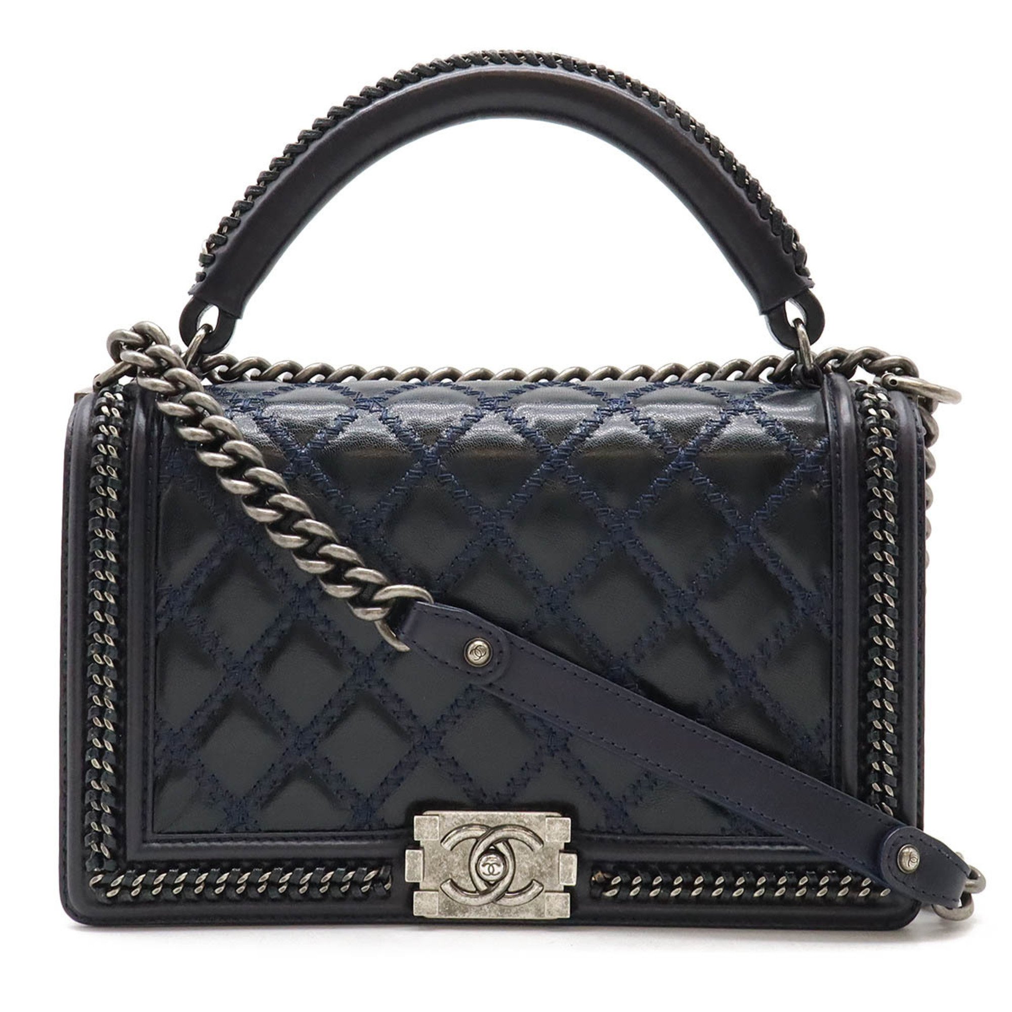 CHANEL Boy Chanel Flap Bag Luxury Chain Shoulder Leather Navy A94804