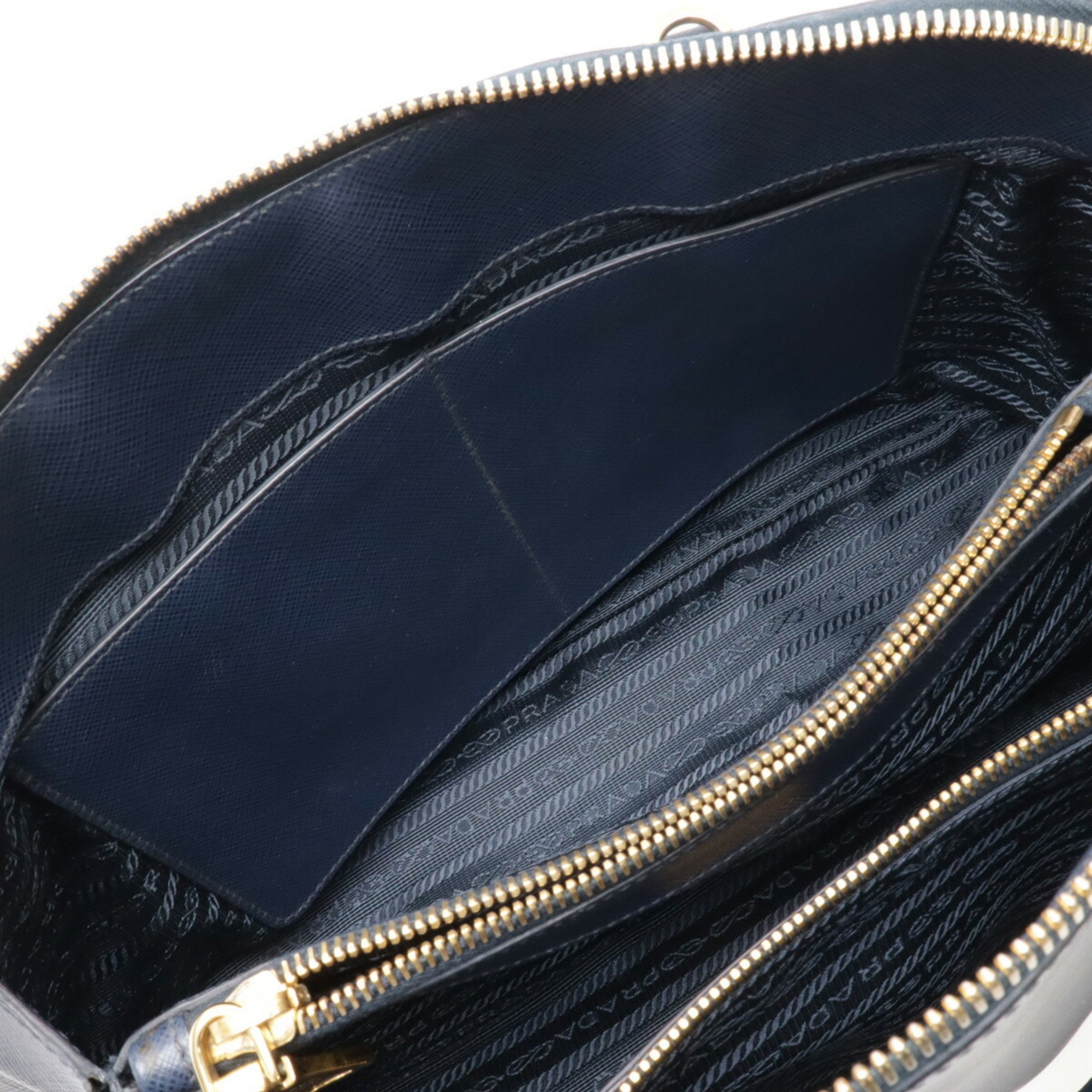 PRADA Saffiano handbag shoulder bag leather navy 1BA837