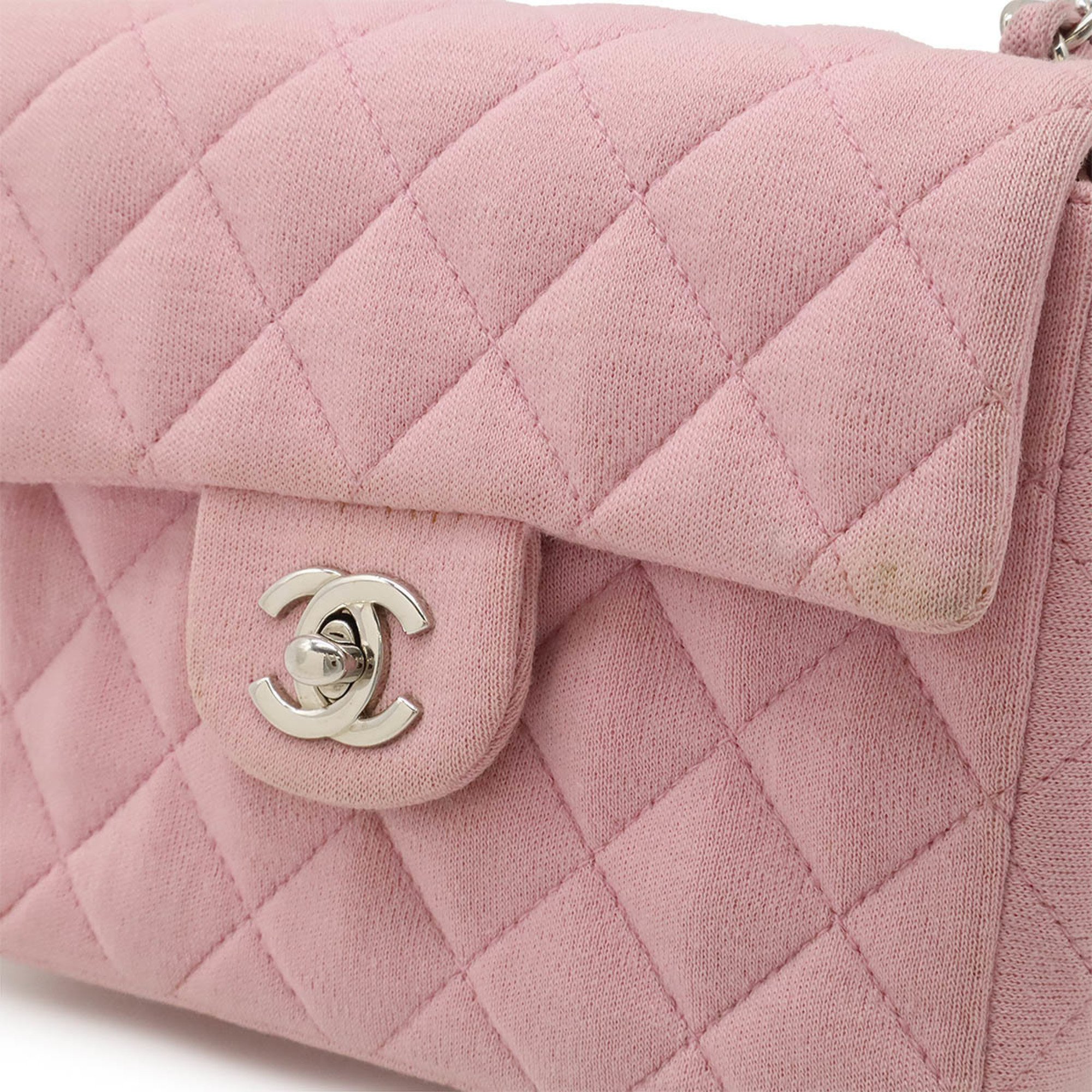 CHANEL Chanel Matelasse Coco Mark Chain Shoulder Bag Cotton Jersey Pink A01115