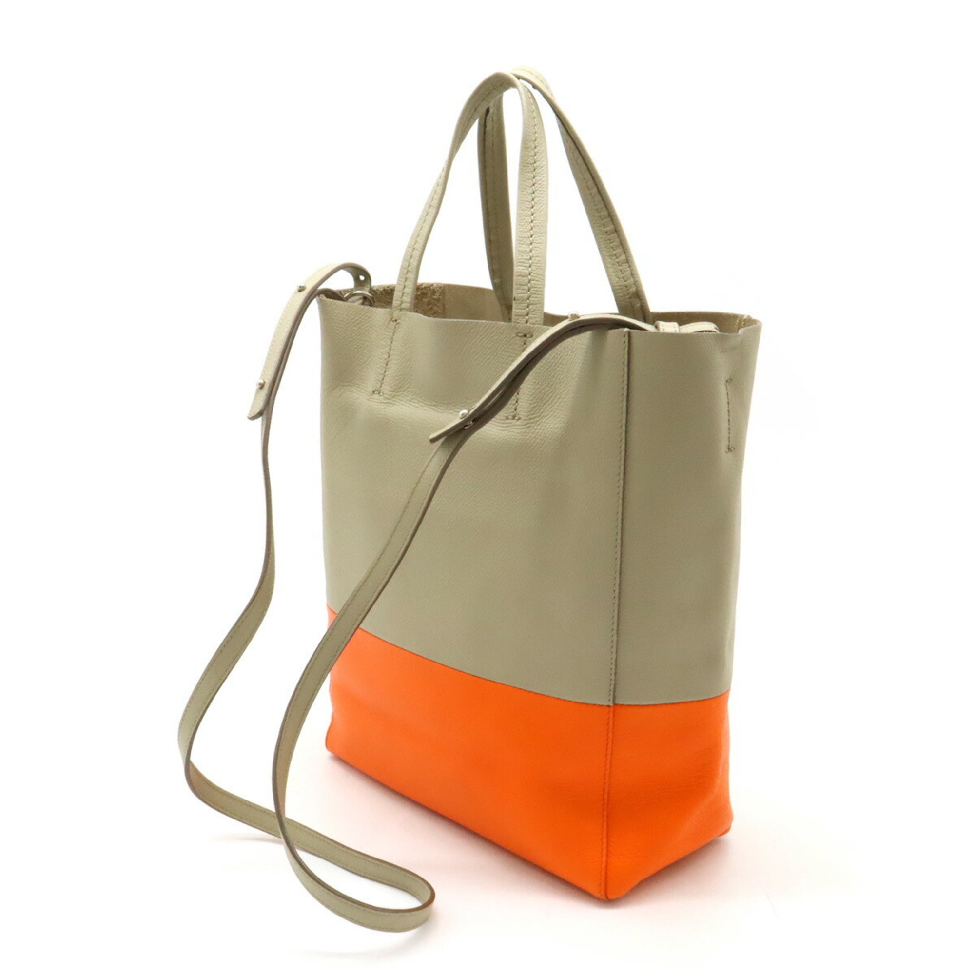 CELINE Vertical Cabas Small Tote Bag Shoulder Leather Bicolor Sand Beige Orange 176163