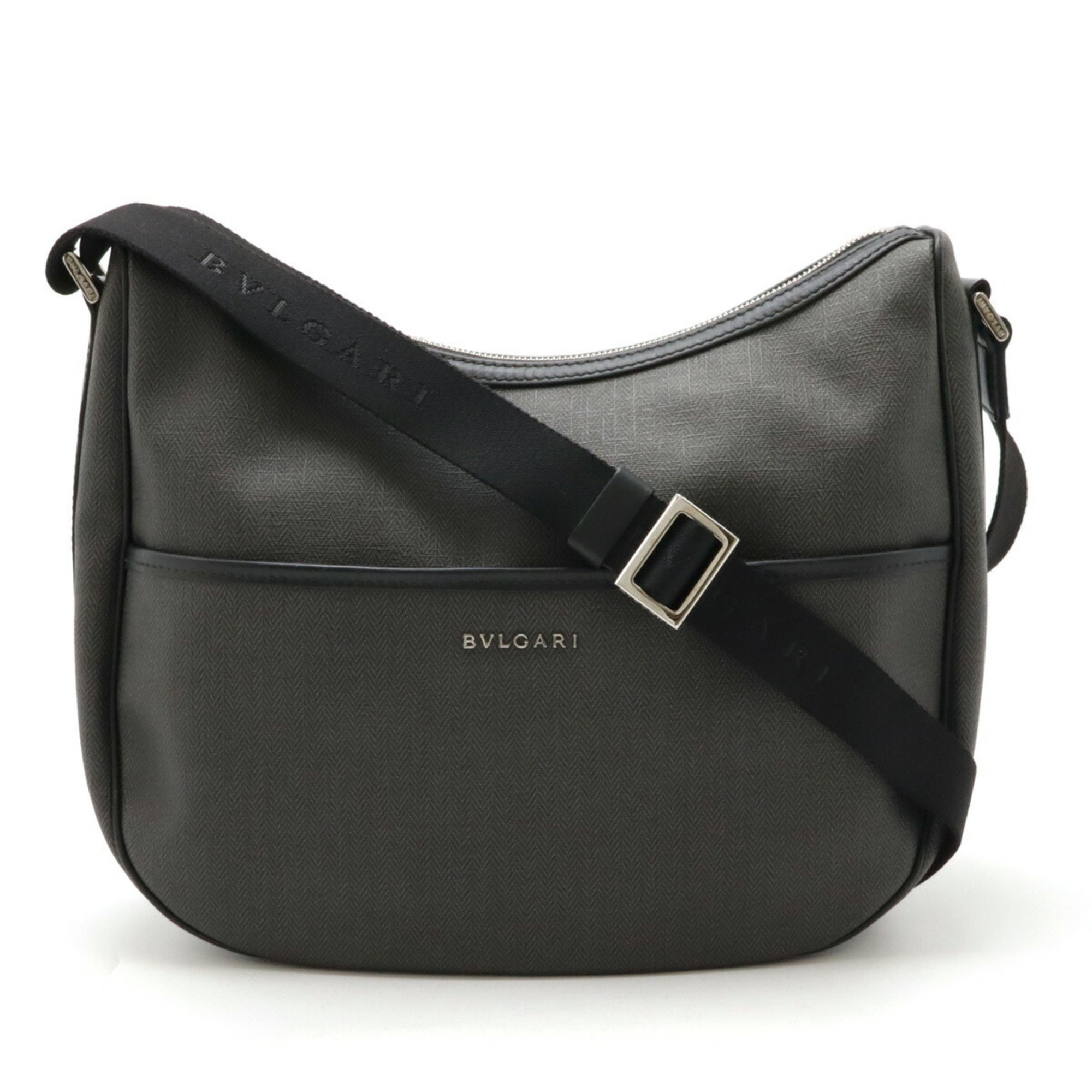 BVLGARI Bulgari Weekend Shoulder Bag PVC Leather Dark Gray Black 32428