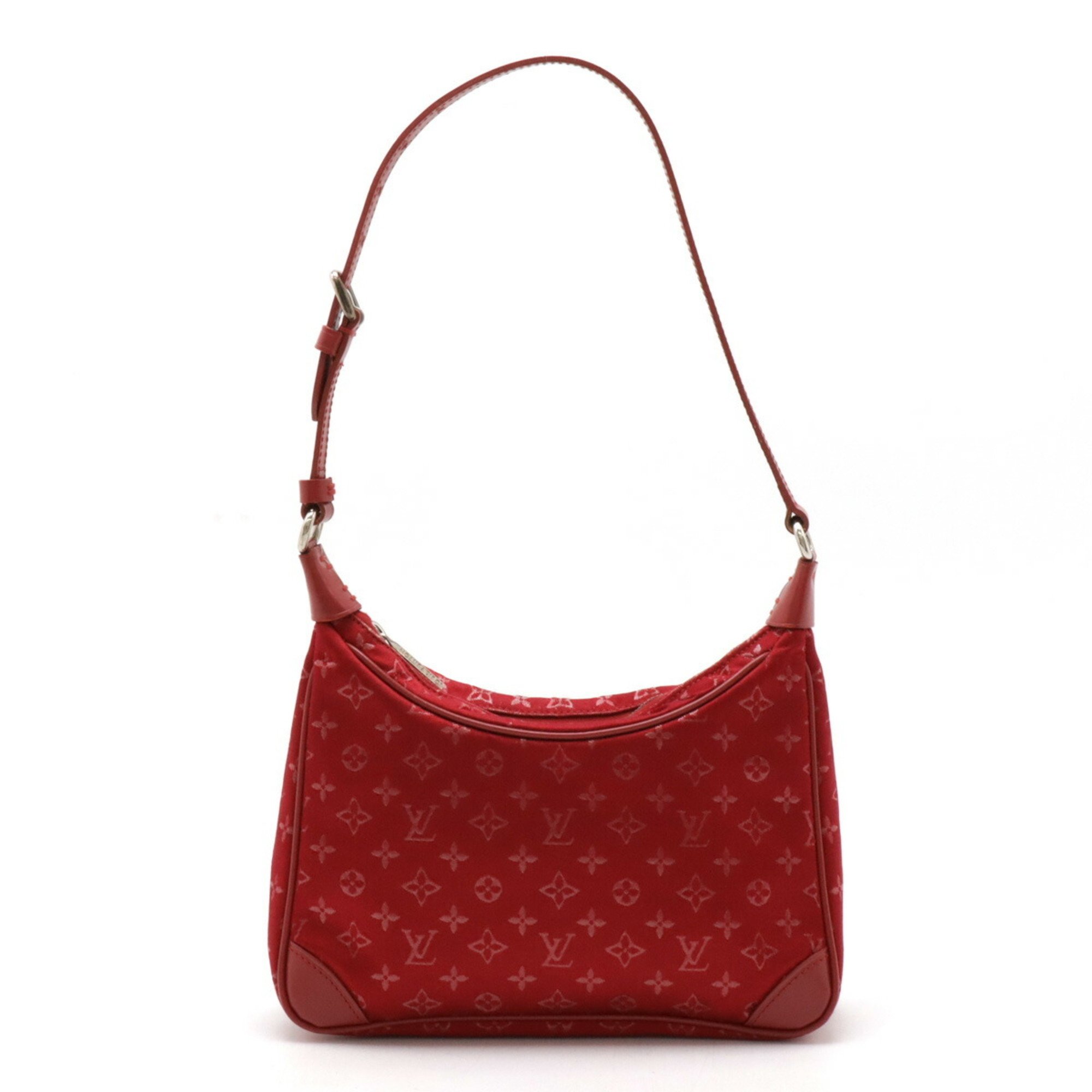 LOUIS VUITTON Louis Vuitton Monogram Satin Little Boulogne Pouch Handbag Leather Rouge Red M92351