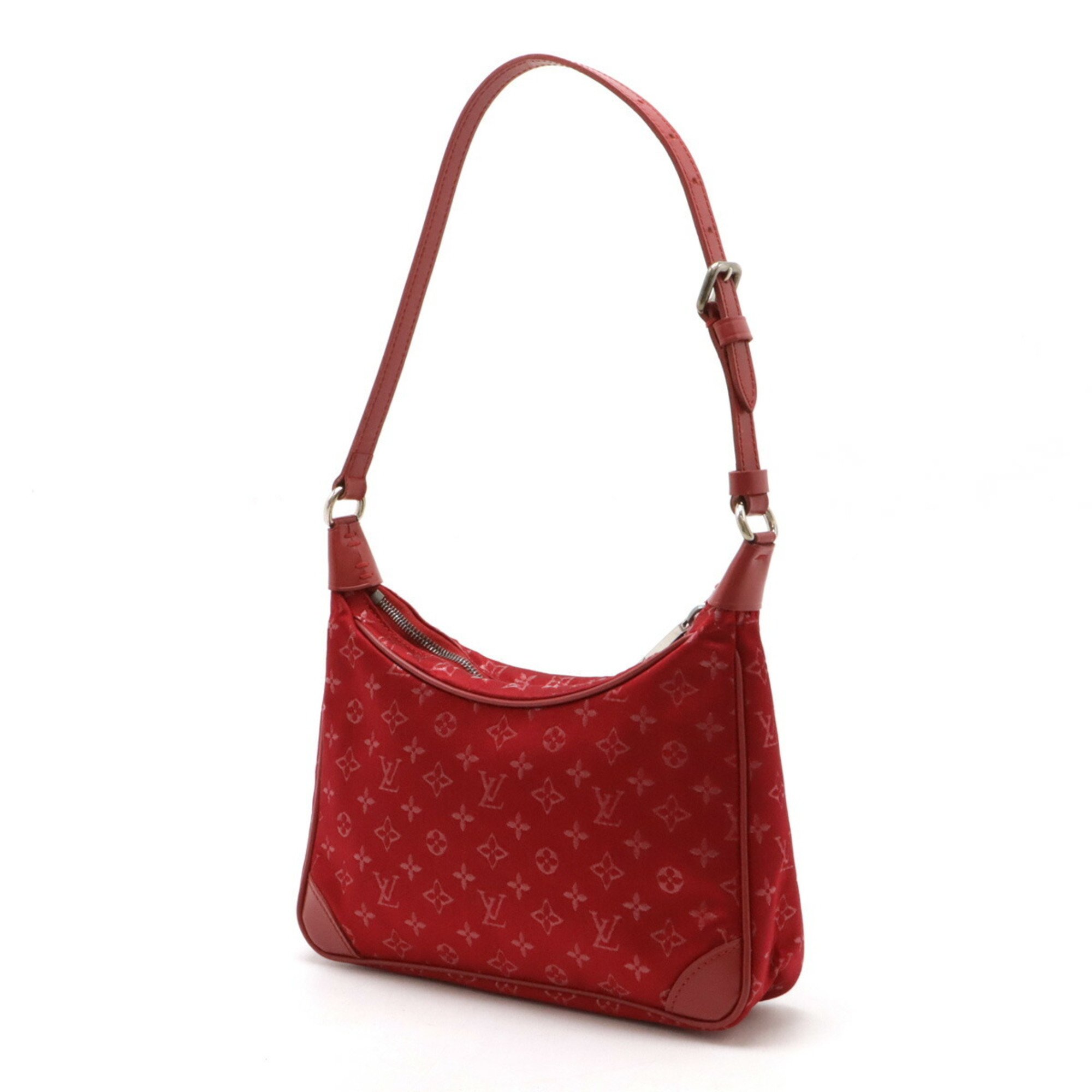 LOUIS VUITTON Louis Vuitton Monogram Satin Little Boulogne Pouch Handbag Leather Rouge Red M92351