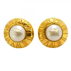 Chanel Earrings Circle Faux Pearl GP Plated Gold for Women