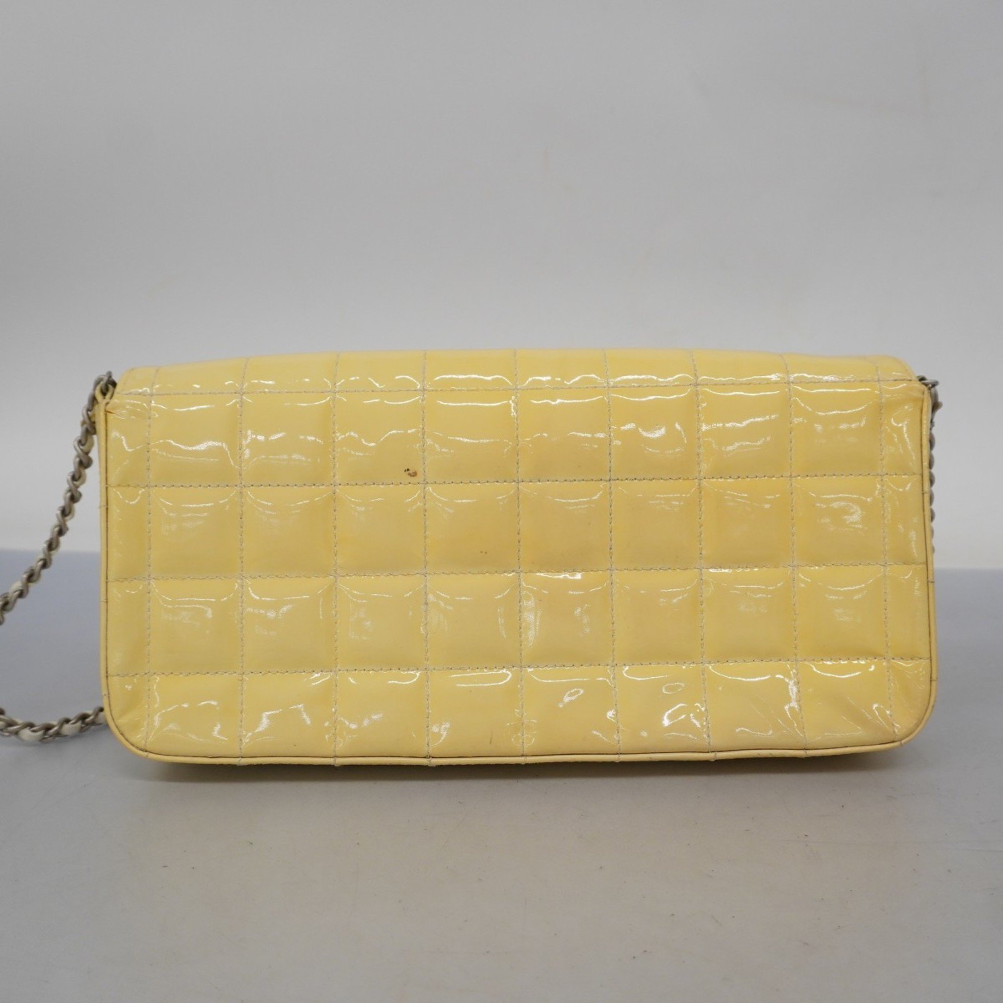 Chanel Shoulder Bag Chocolate Bar Patent Leather Yellow Women's