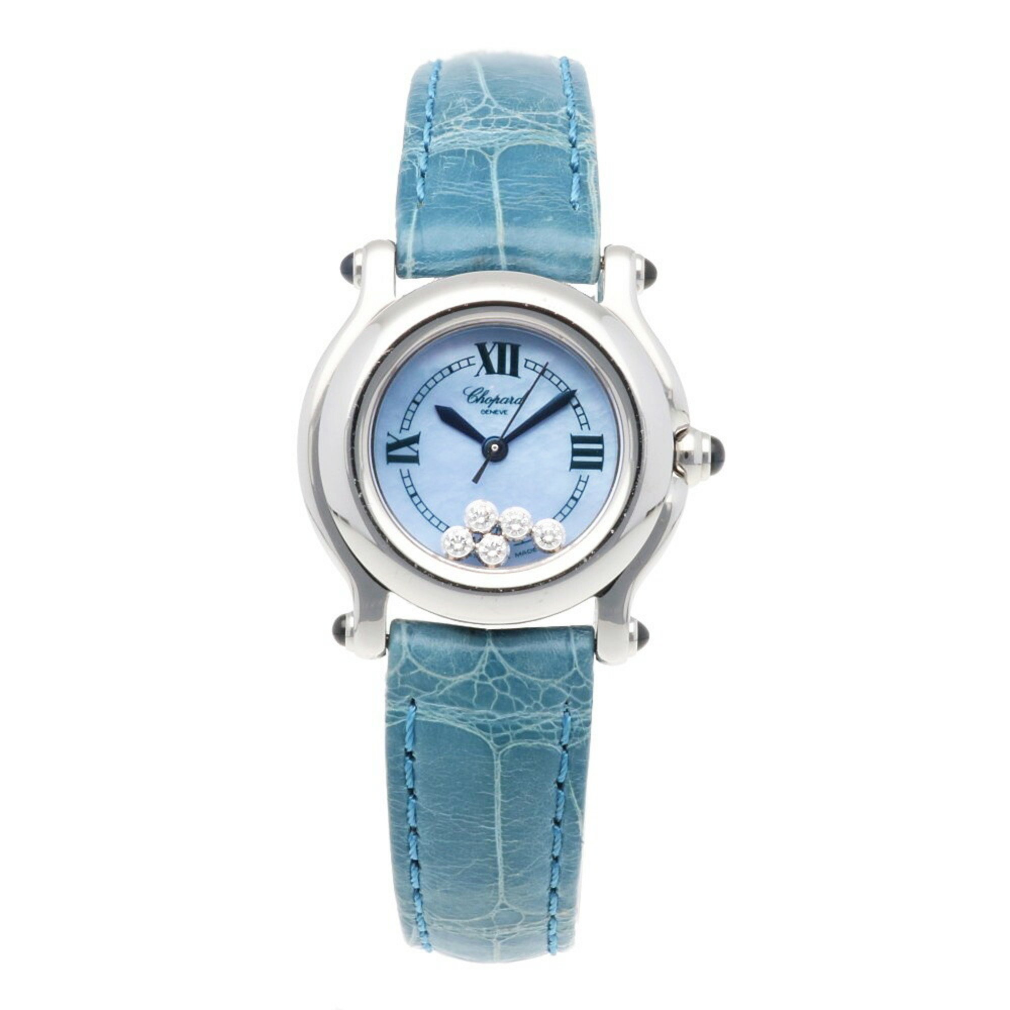 Chopard Happy Sport Watch Stainless Steel 27/8245-23 Quartz Ladies Moving Diamond Blue Shell