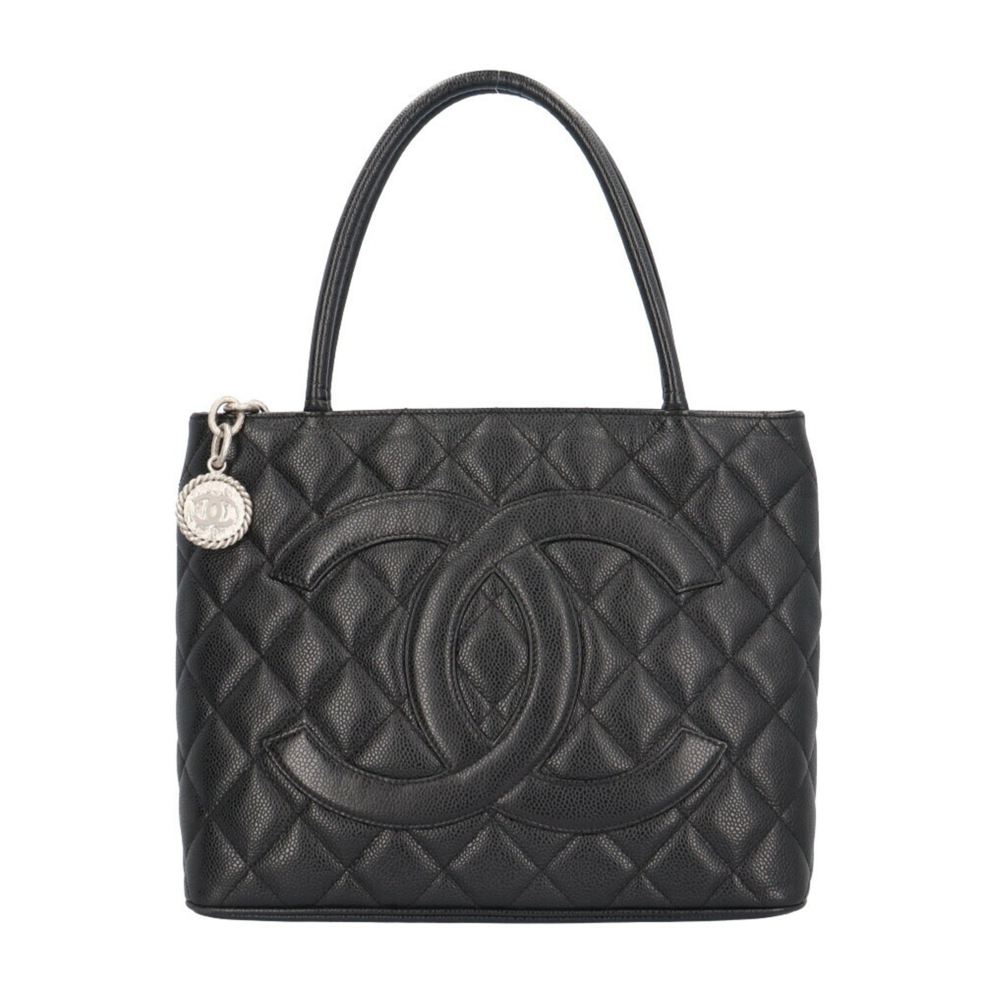 CHANEL Reproduction Tote Bag Caviar Skin A01804 Black Women's