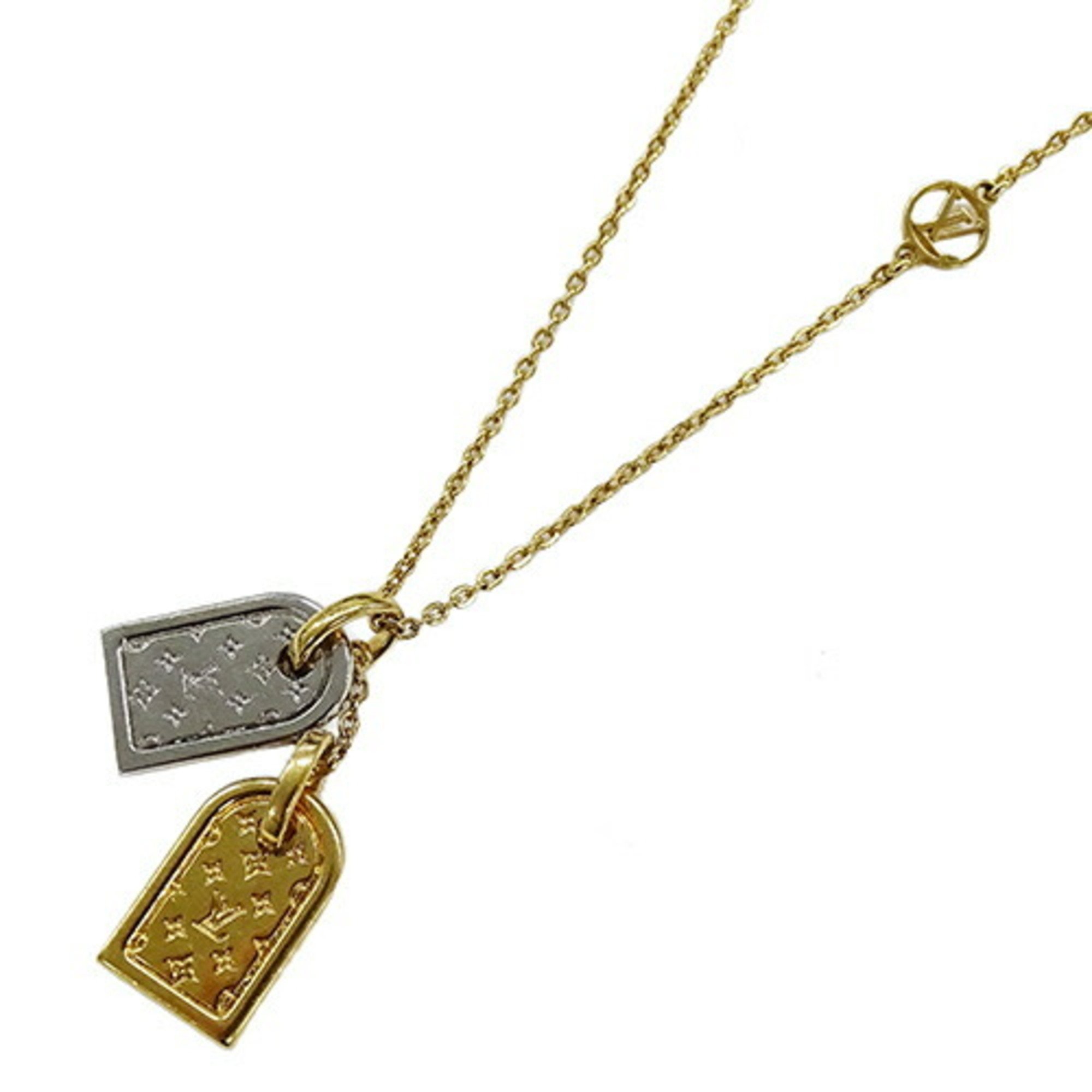 Louis Vuitton LOUIS VUITTON Necklace for Women Metal Nanogram Gold Silver M63141 LE0281 Chua Name Tag