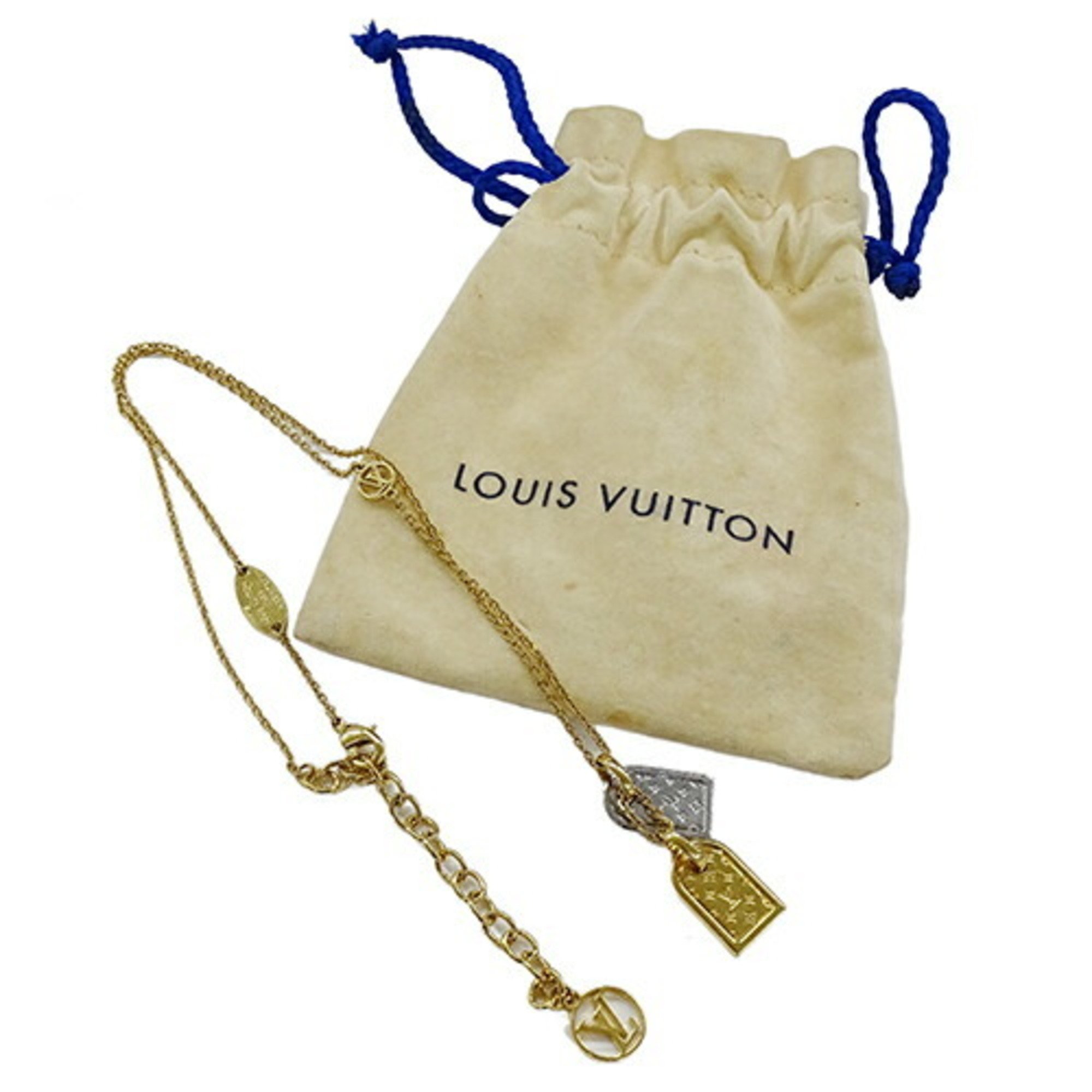 Louis Vuitton LOUIS VUITTON Necklace for Women Metal Nanogram Gold Silver M63141 LE0281 Chua Name Tag