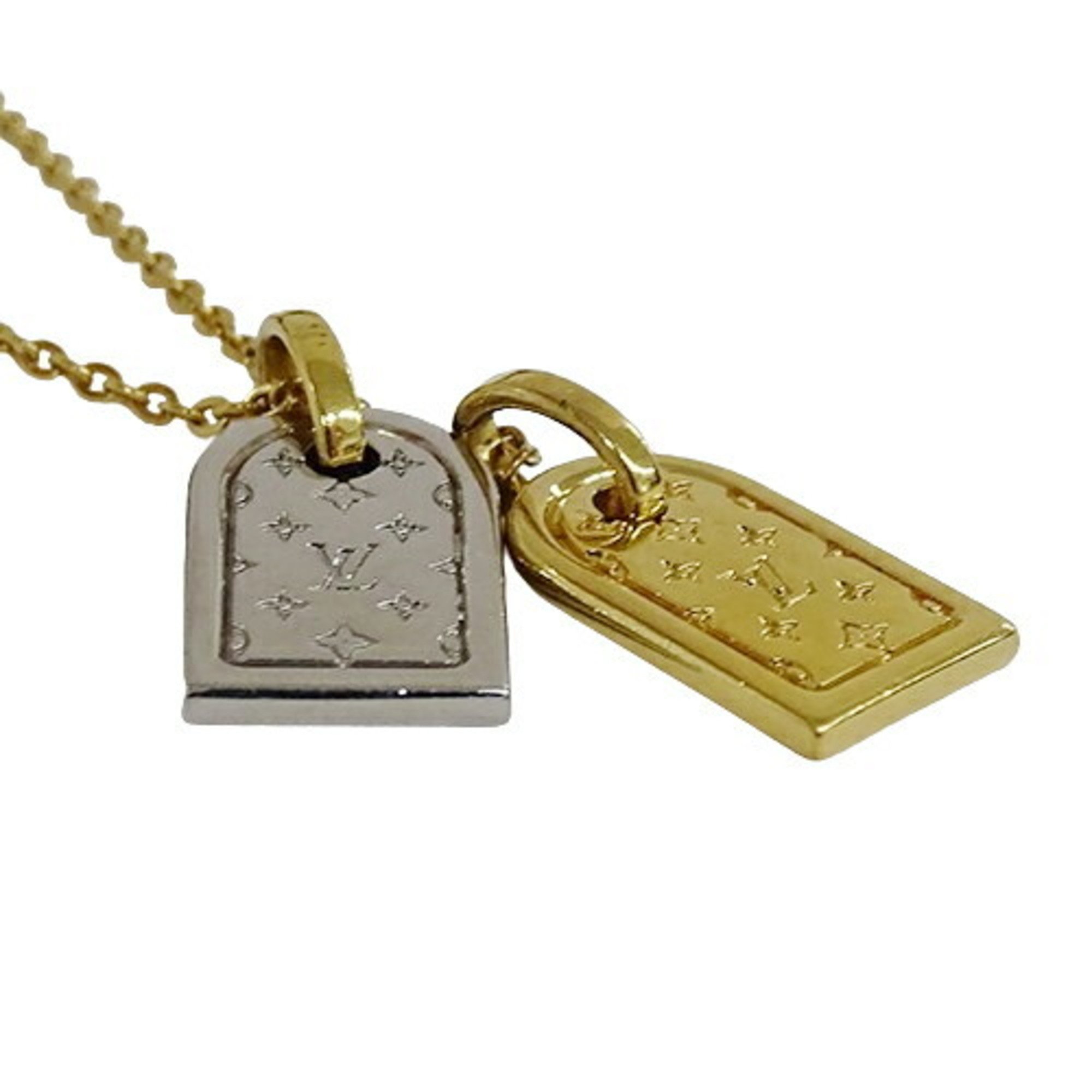 Louis Vuitton LOUIS VUITTON Necklace for Women Metal Nanogram Gold Silver M63141 LE0281 Chua Name Tag