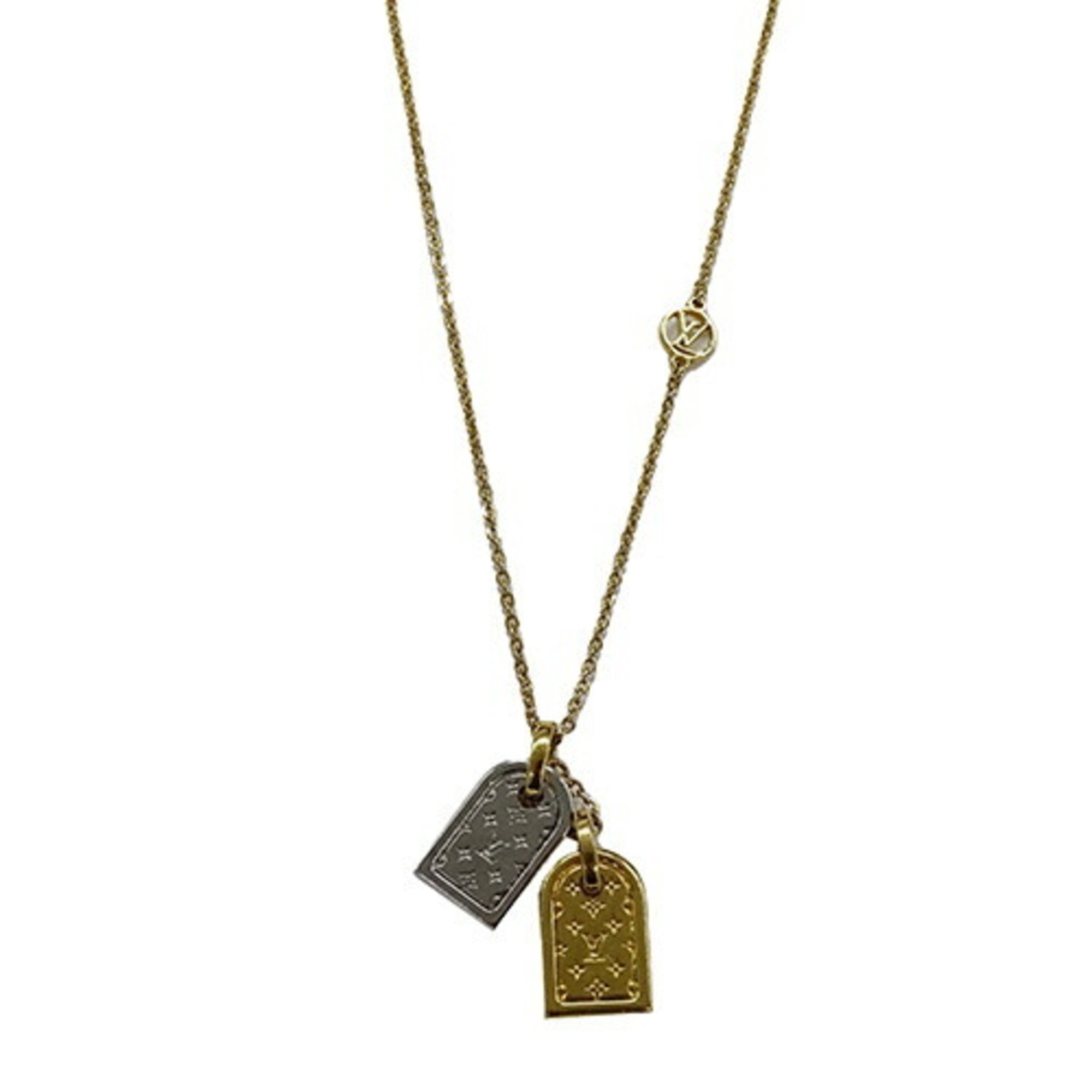 Louis Vuitton LOUIS VUITTON Necklace for Women Metal Nanogram Gold Silver M63141 LE0281 Chua Name Tag