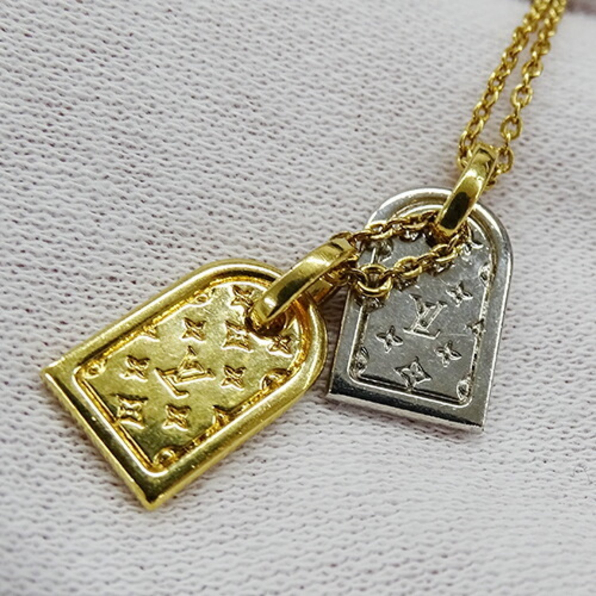 Louis Vuitton LOUIS VUITTON Necklace for Women Metal Nanogram Gold Silver M63141 LE0281 Chua Name Tag