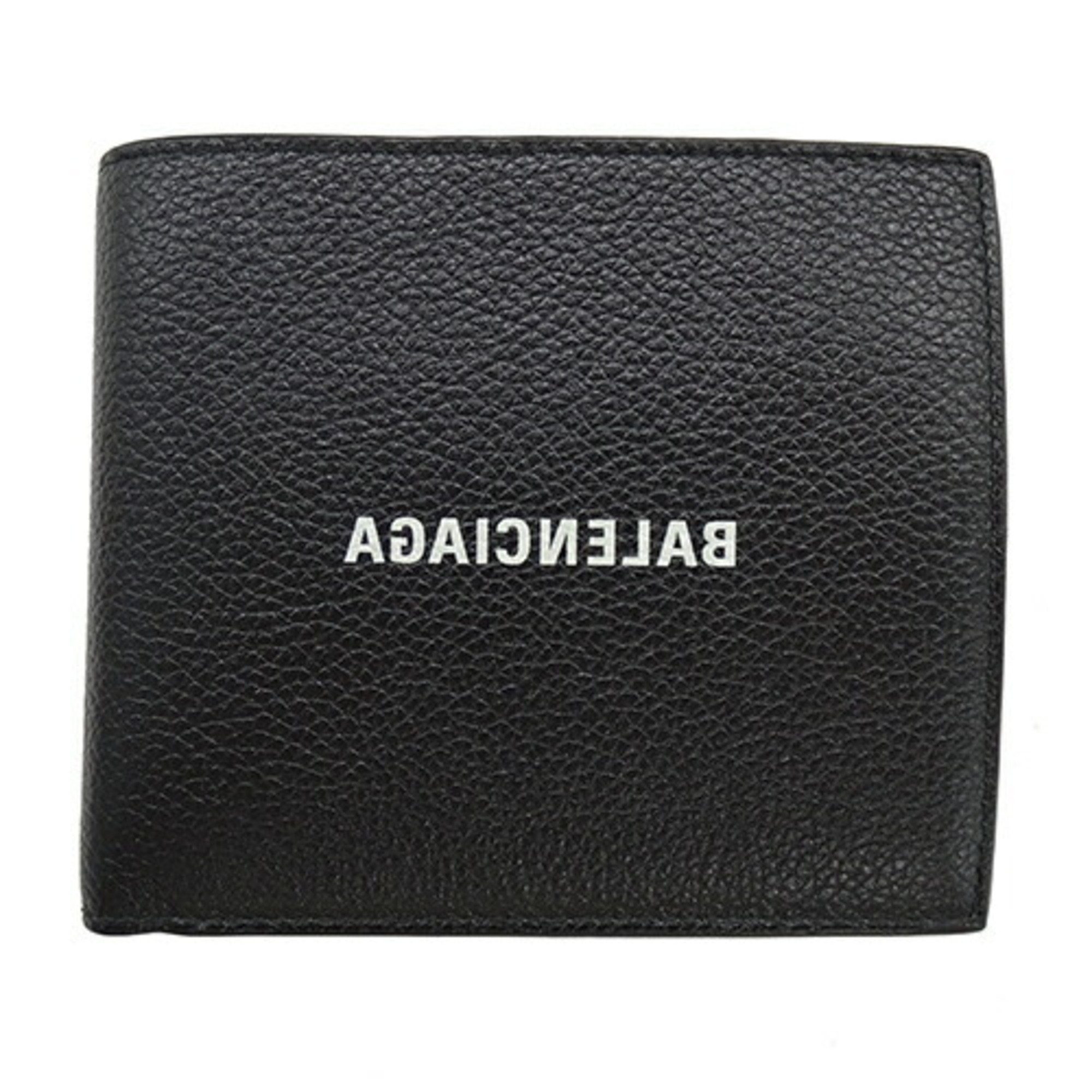 BALENCIAGA Men's Bi-fold Wallet Cash Square Folded Coin Leather Black 594315 Compact