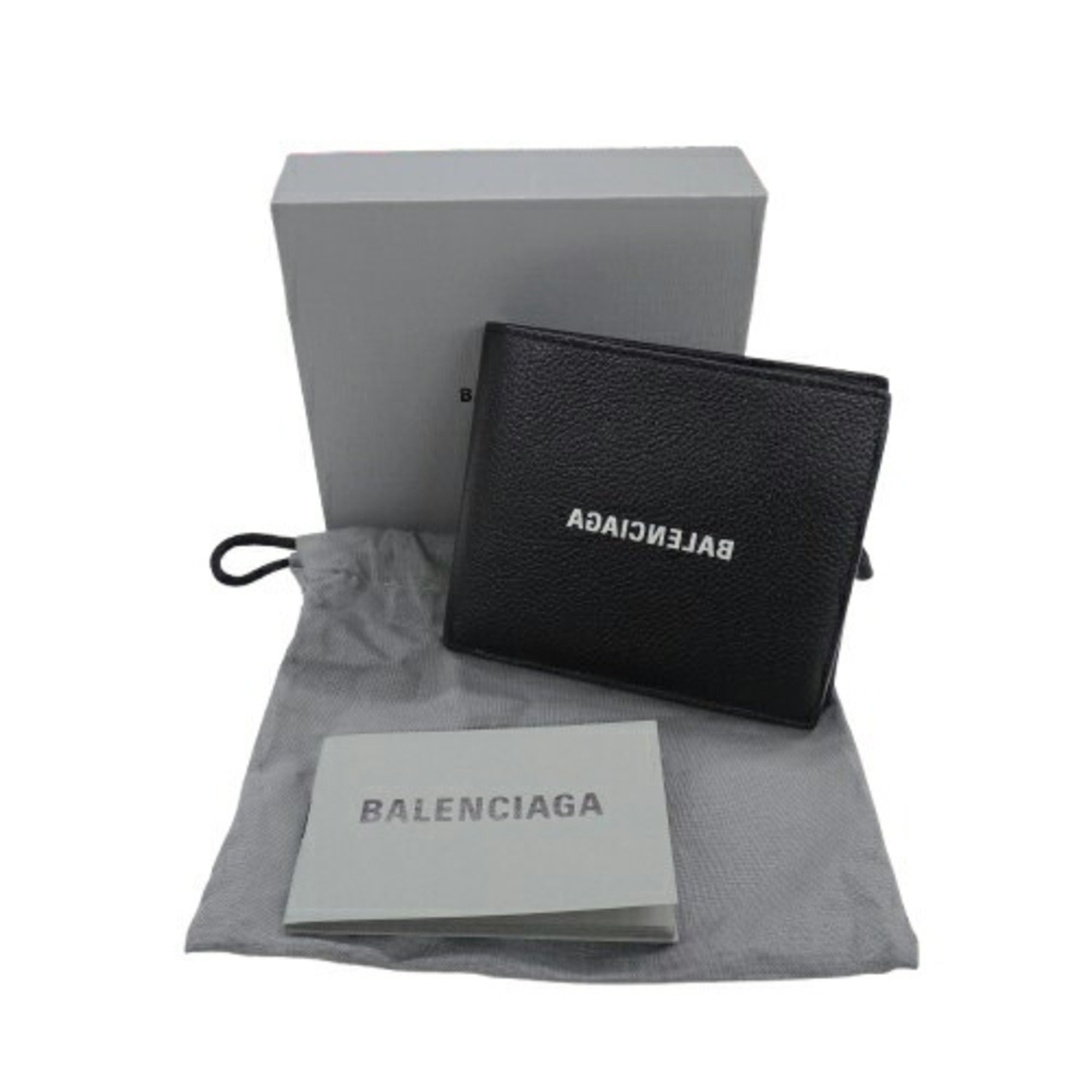 BALENCIAGA Men's Bi-fold Wallet Cash Square Folded Coin Leather Black 594315 Compact