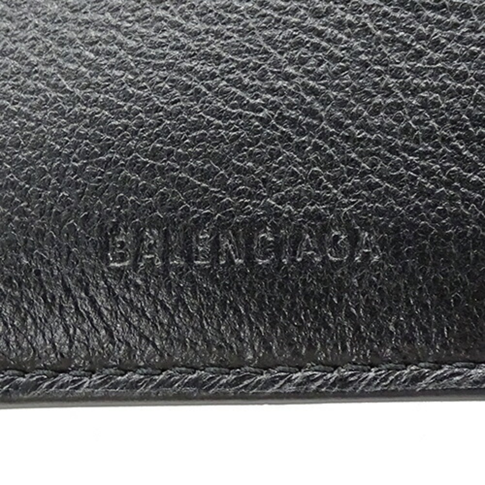 BALENCIAGA Men's Bi-fold Wallet Cash Square Folded Coin Leather Black 594315 Compact