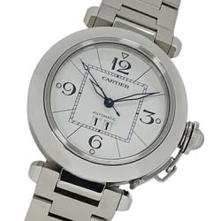 Cartier Pasha C Big Date Automatic Watch for Boys AT Stainless Steel SS W31055M7 Silver White Polished