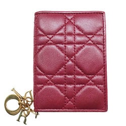 Christian Dior Dior Card Case for Women and Men, Cannage Leather, Wine Red, Compact