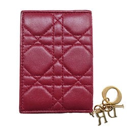 Christian Dior Dior Card Case for Women and Men, Cannage Leather, Wine Red, Compact