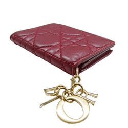 Christian Dior Dior Card Case for Women and Men, Cannage Leather, Wine Red, Compact