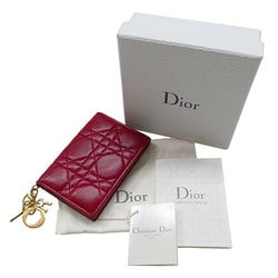 Christian Dior Dior Card Case for Women and Men, Cannage Leather, Wine Red, Compact