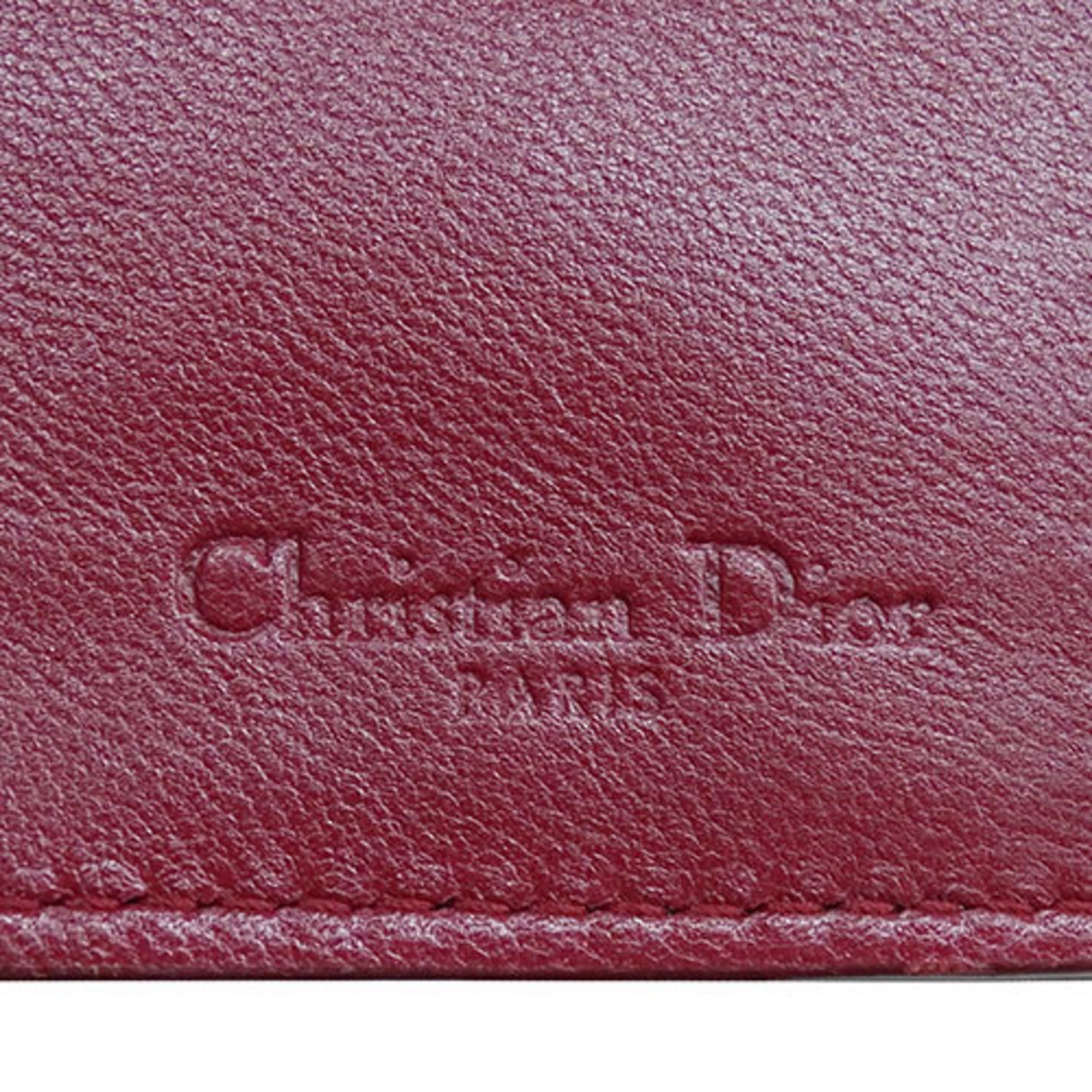 Christian Dior Dior Card Case for Women and Men, Cannage Leather, Wine Red, Compact