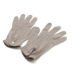 HERMES Gloves, Serie Button, 100% Cashmere, Lambskin, Leather, Greige #L