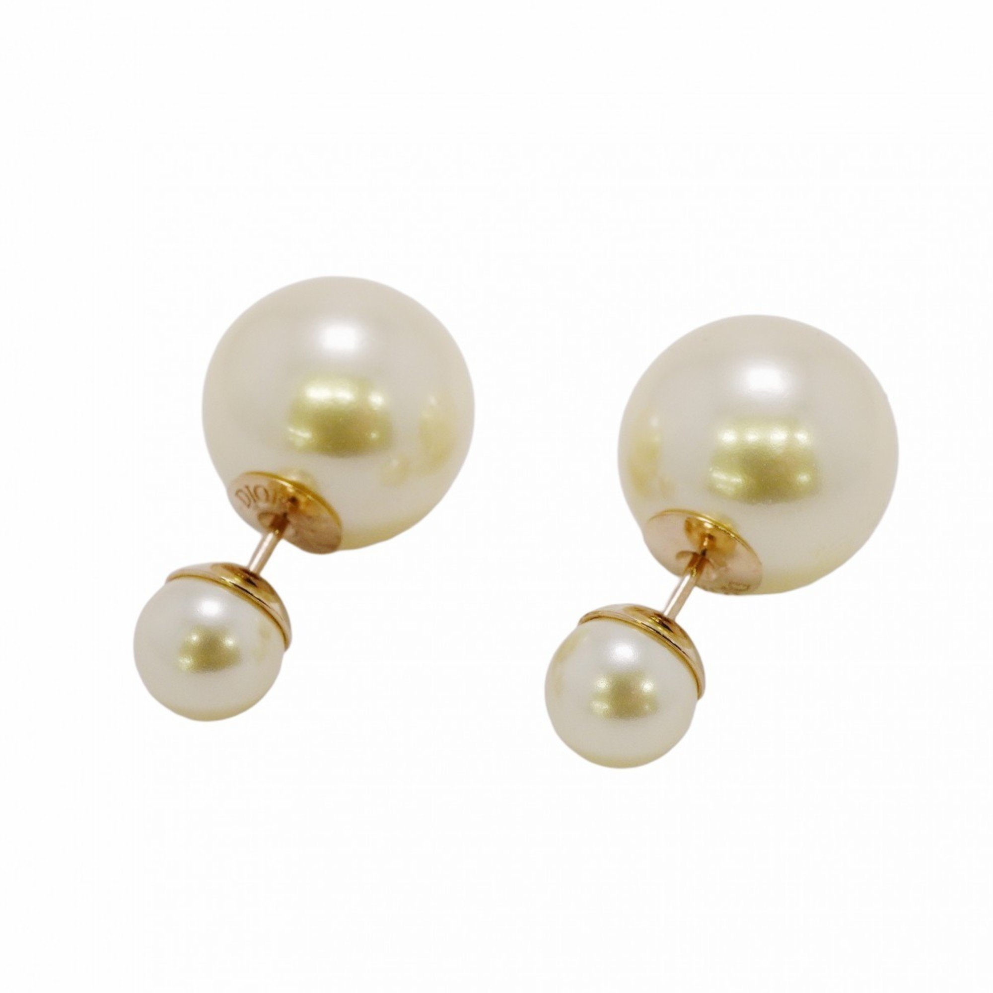 Christian Dior Earrings, Fake Pearl, GP Plated, Gold, Women's