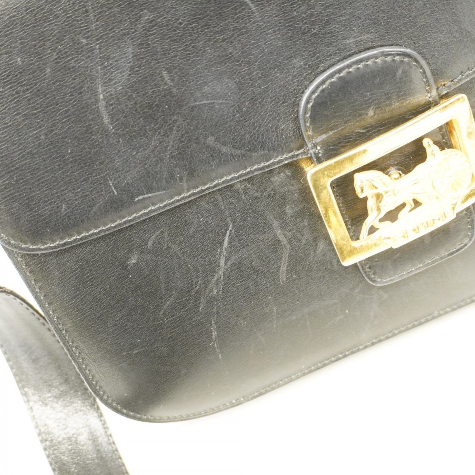 Celine Shoulder Bag, Carriage Hardware, Leather, Black, Women's