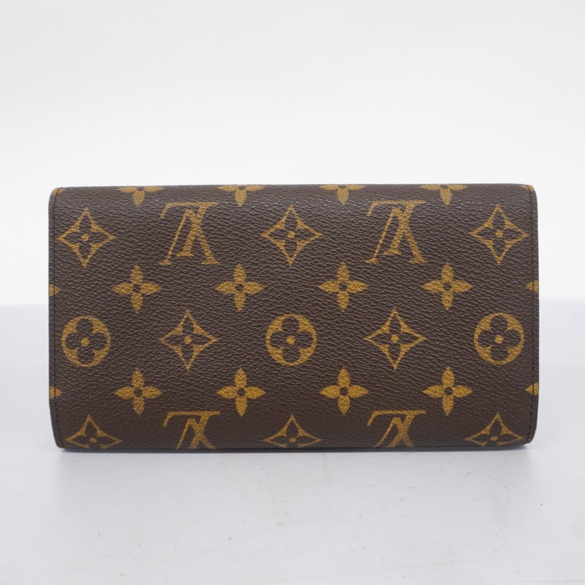 Louis Vuitton Tri-fold Long Wallet Monogram Portefeuille International M61217 Brown Men's Women's