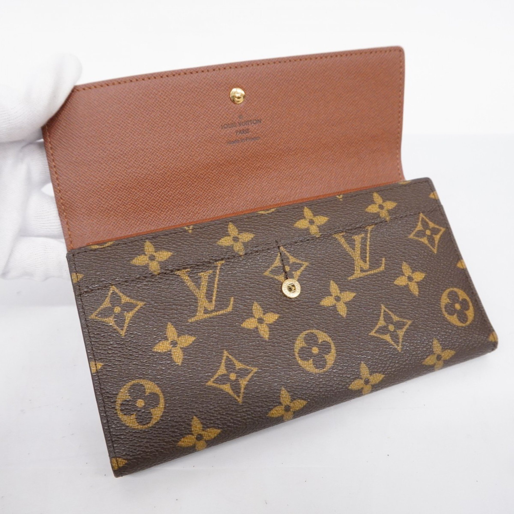 Louis Vuitton Tri-fold Long Wallet Monogram Portefeuille International M61217 Brown Men's Women's