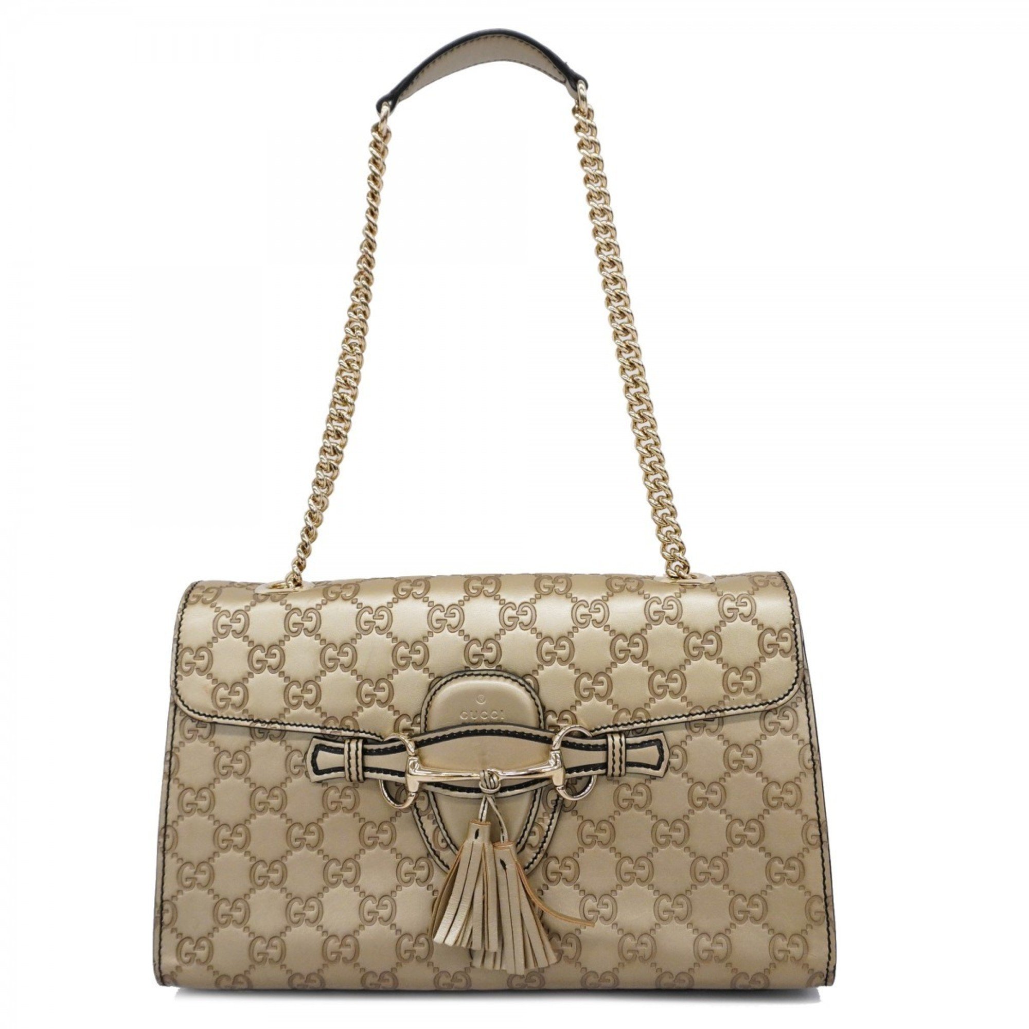 Gucci Shoulder Bag Guccissima Horsebit 295402 Leather Gold Women's