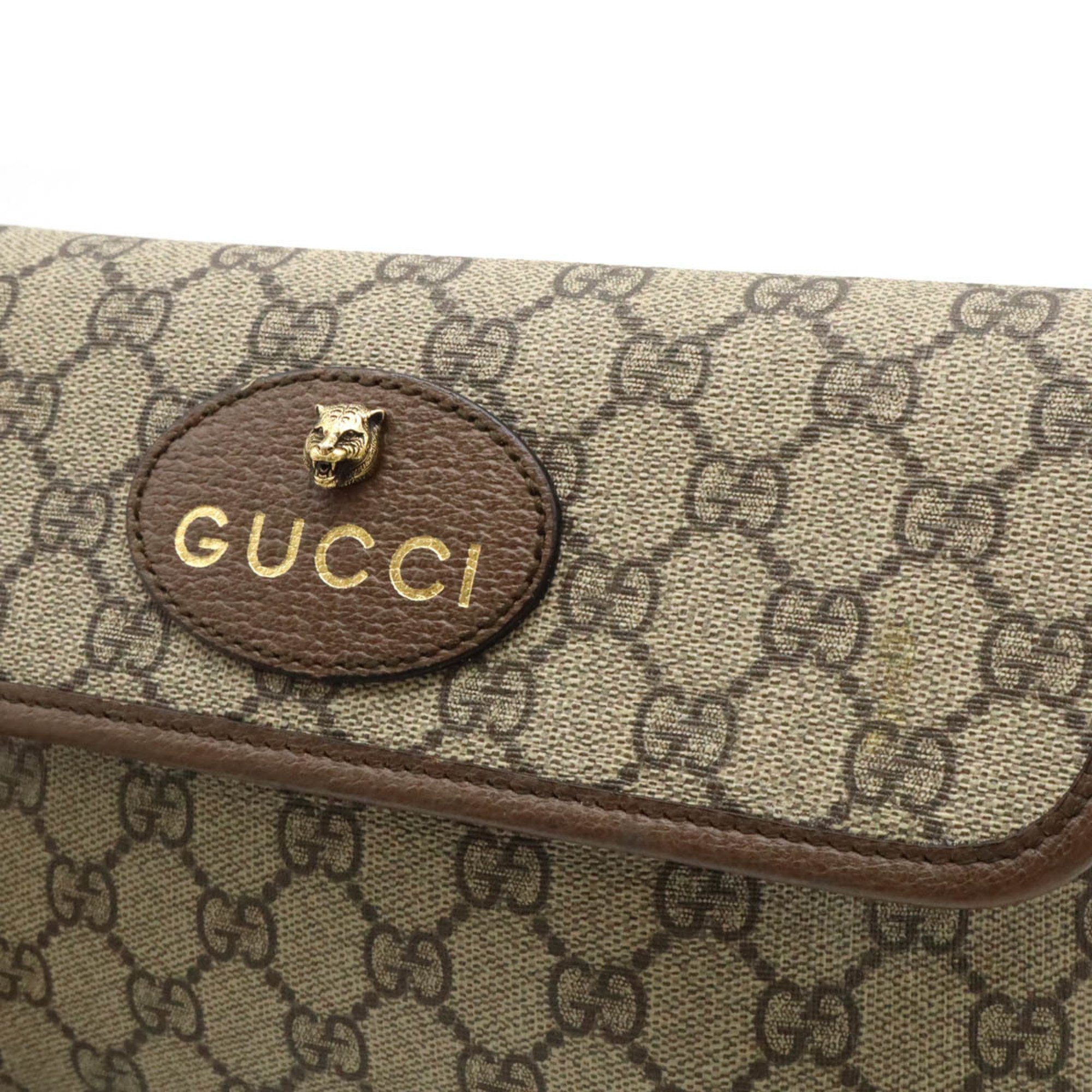 GUCCI GG Supreme Metal Cat Head Shelly Line Body Bag Waist PVC Leather Khaki Beige Mocha Brown 493930