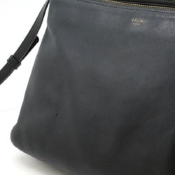 CELINE Trio Large Shoulder Bag Pochette Pouch Lambskin Leather Black 171453