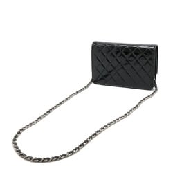 CHANEL Brilliant Matelasse Chain Wallet, Shoulder Pochette, Enamel Leather, Black 8692