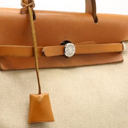 HERMES Hermes Airbag Ad PM Rucksack Backpack Handbag Toile H Leather Natural Light Brown □E Stamp