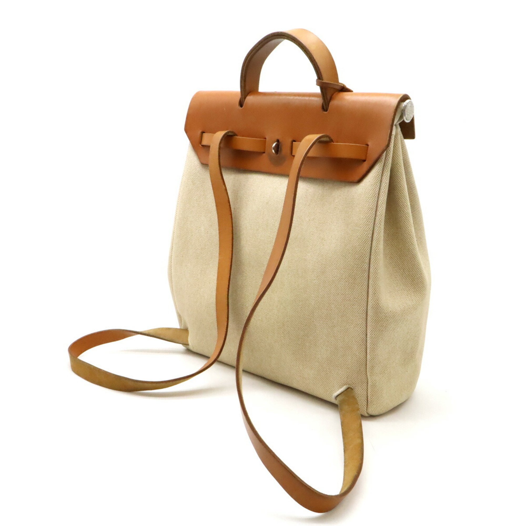 HERMES Hermes Airbag Ad PM Rucksack Backpack Handbag Toile H Leather Natural Light Brown □E Stamp