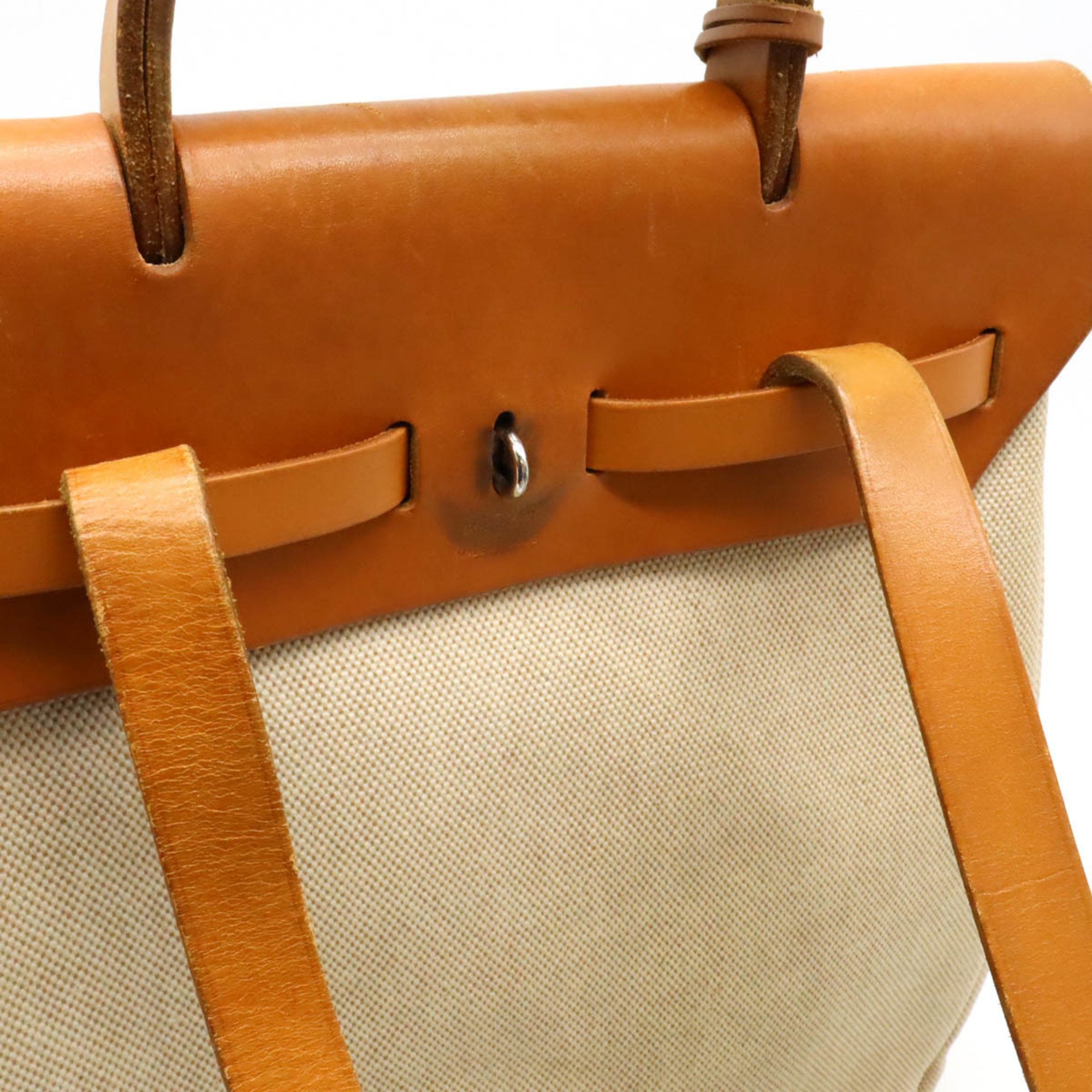 HERMES Hermes Airbag Ad PM Rucksack Backpack Handbag Toile H Leather Natural Light Brown □E Stamp