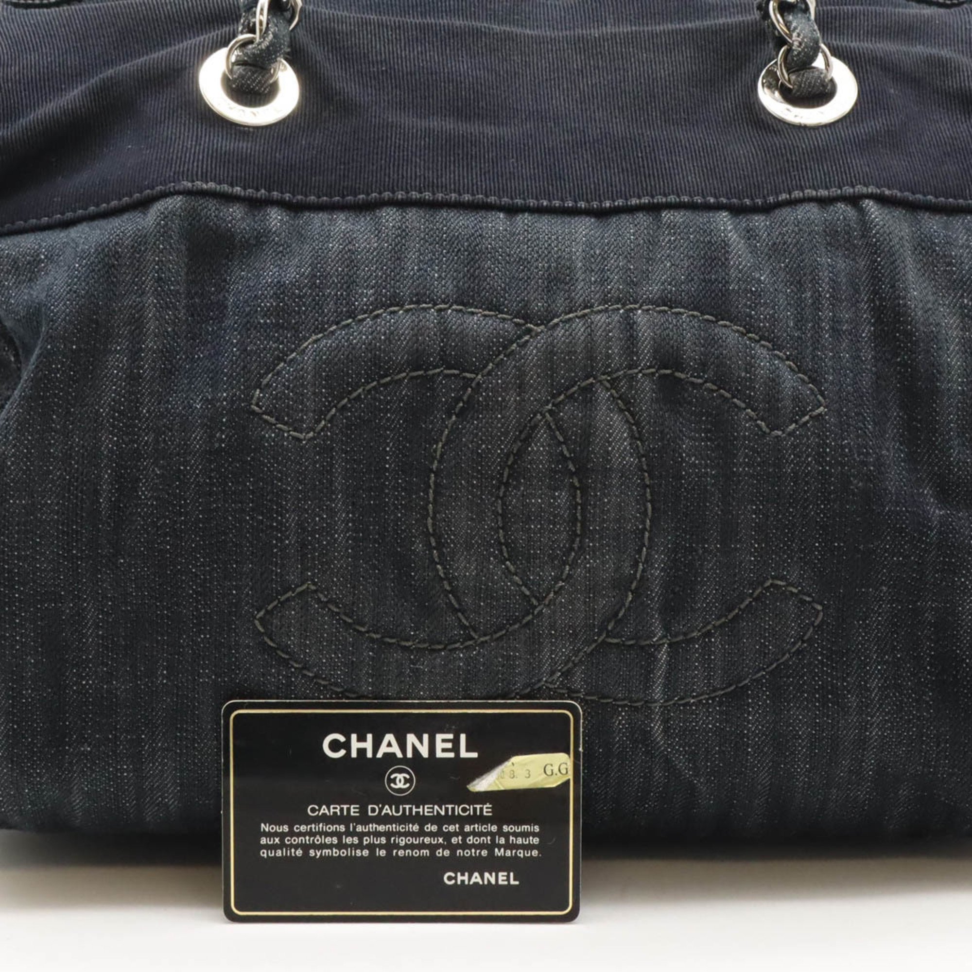 CHANEL Chanel Matelasse Coco Mark Shoulder Bag Chain Quilted Denim Leather Navy 8735